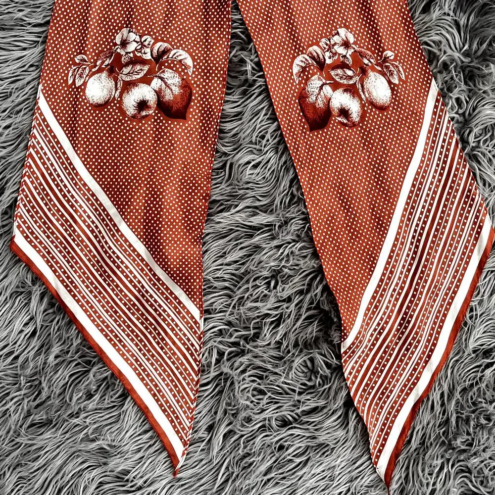 Vintage Classic Baar & Beards Inc 100% Silk Tie Scarf Retro Polka Dots Apples